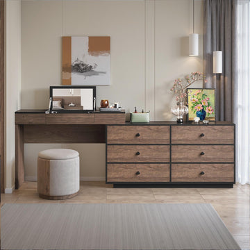 Modern & Contemporary Storage Expandable Dresser Desk Combo For Home Office With 6 Drawers