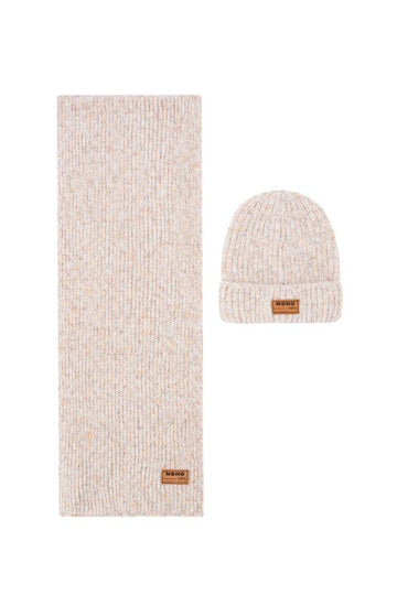 NoNo Winterjackets & Acc. w25 Raya Melange Knitted Scarf+ Hat set Champagne N507-5900 023