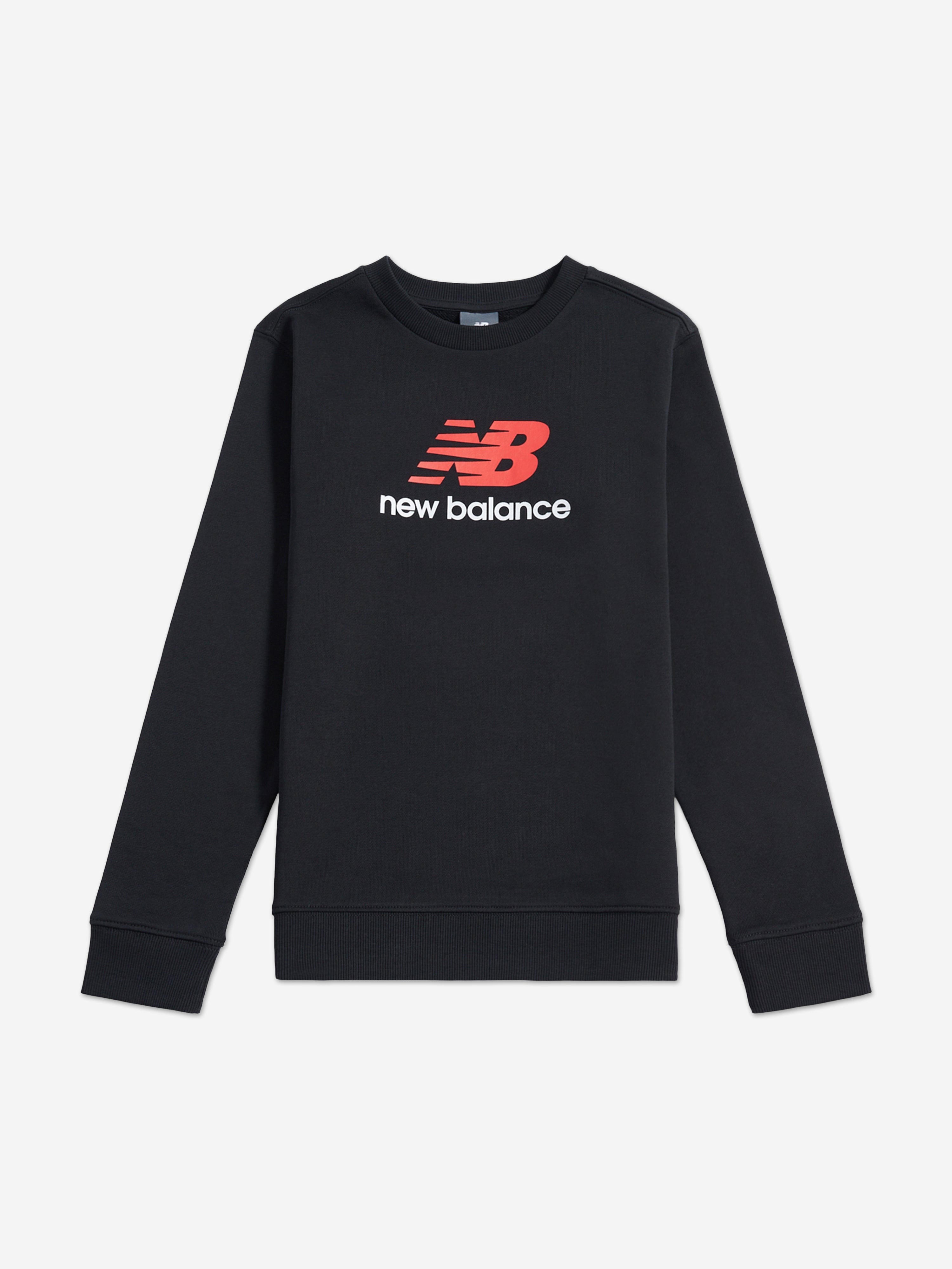 New Balance Boys Brush Back Stacked Logo Sweatshirt in Black