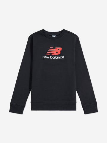 New Balance Boys Brush Back Stacked Logo Sweatshirt in Black