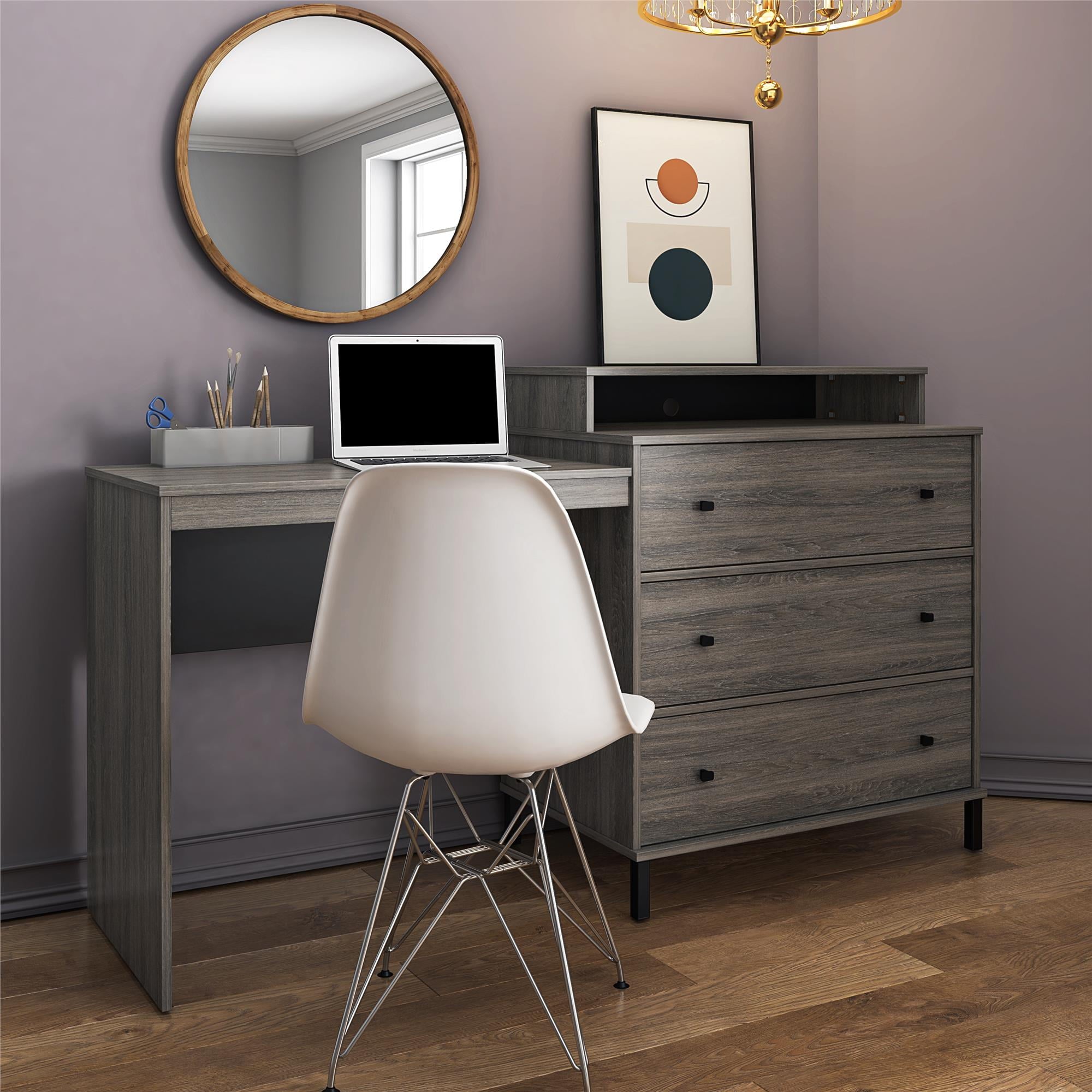Novogratz Kalissa Dresser/Desk Combo with Wireless Charger, Gray Oak with Black