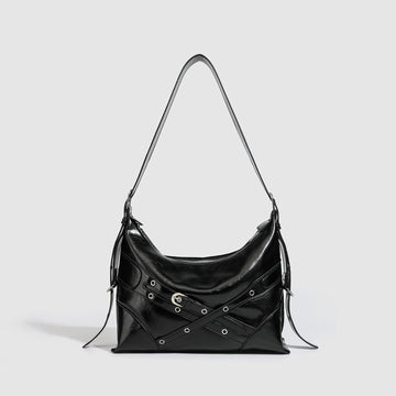 Black Buckle Strap Shoulder Bag - Street