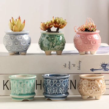 Set of 6 Mini Ceramic Pots with Drainage