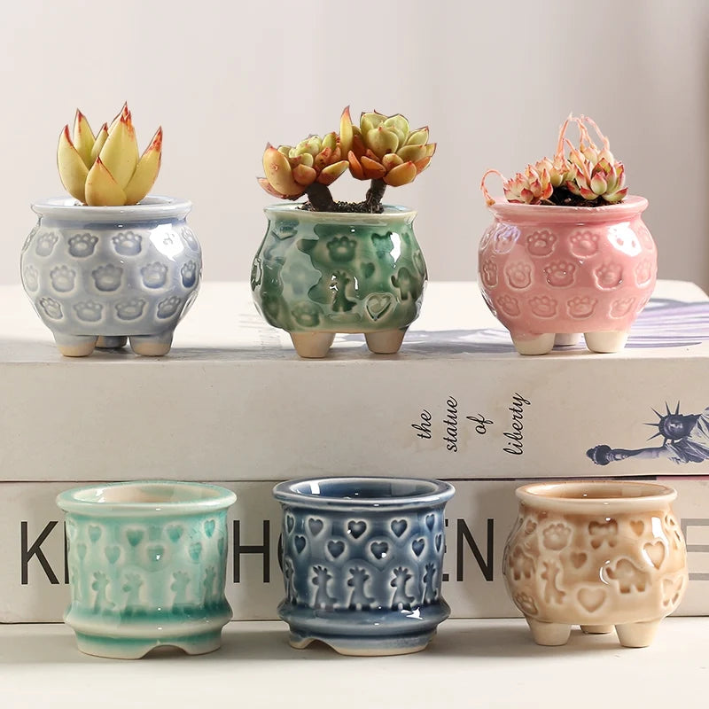 Set of 6 Mini Ceramic Pots with Drainage