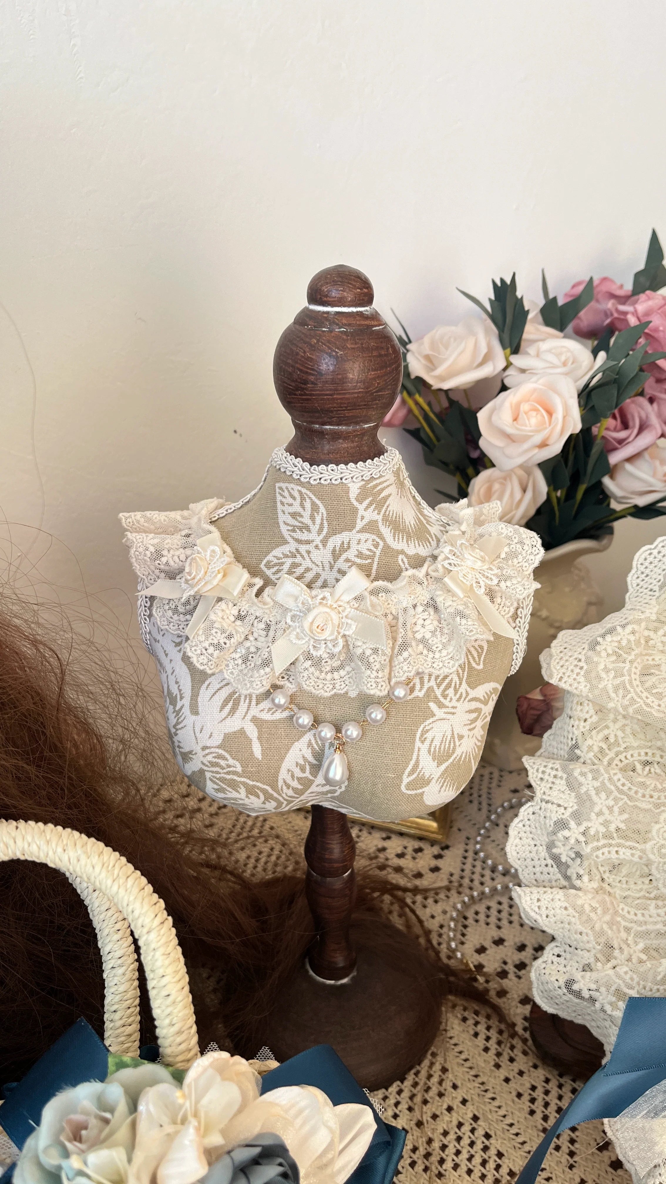 Mulberry Poem - Country Lolita Accessory Set Headdress and Handbag Necklace 2 - with Lace Ruffle Only One Size