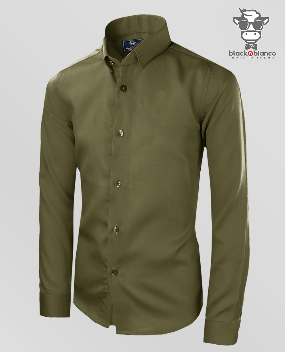 Black n Bianco Boys' Signature Sateen Long Sleeve Dress Shirt in Olive Green