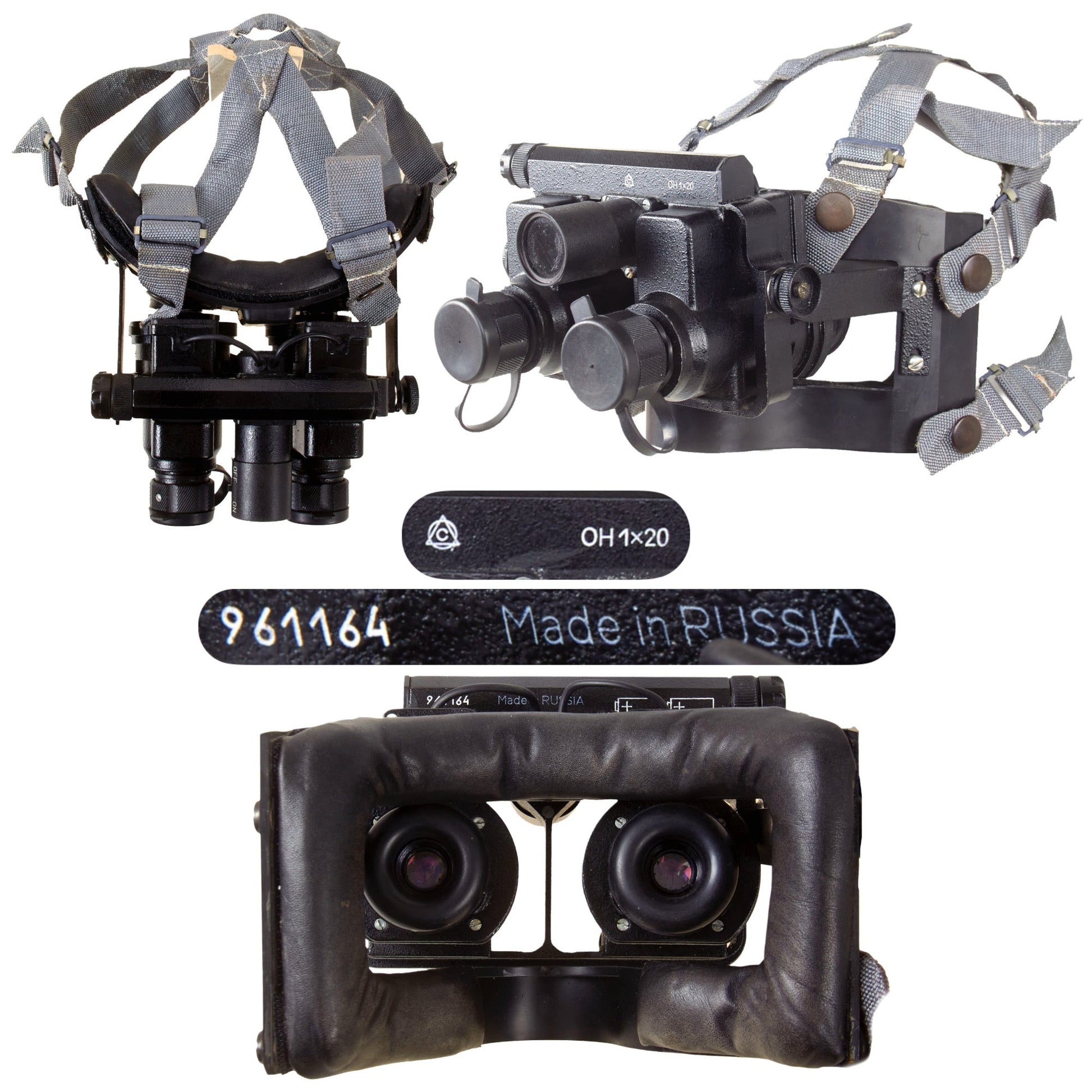 Original Russian Late Cold War Era OH 1x20 Night Vision Goggles Gen 1+ with Head Strap by Lytkarino Optical Glass Plant - Still Functional Original Items