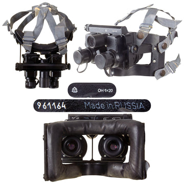 Original Russian Late Cold War Era OH 1x20 Night Vision Goggles Gen 1+ with Head Strap by Lytkarino Optical Glass Plant - Still Functional Original Items