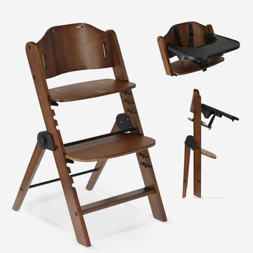 Odin Luxe Houten Meegroeistoel Kinderstoel - Inclusief Eetblad - Verstelbare Kinderstoel - Warm Brown