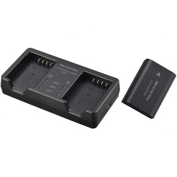 OM System SBCX-1 dual battery charger kit with BLX-1 lithium-ion rechargeable battery and BCX-1 dual charger for OM-1 camera