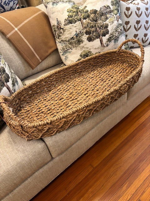 Oval Rattan Tray Basket with Handles