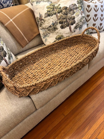 Oval Rattan Tray Basket with Handles
