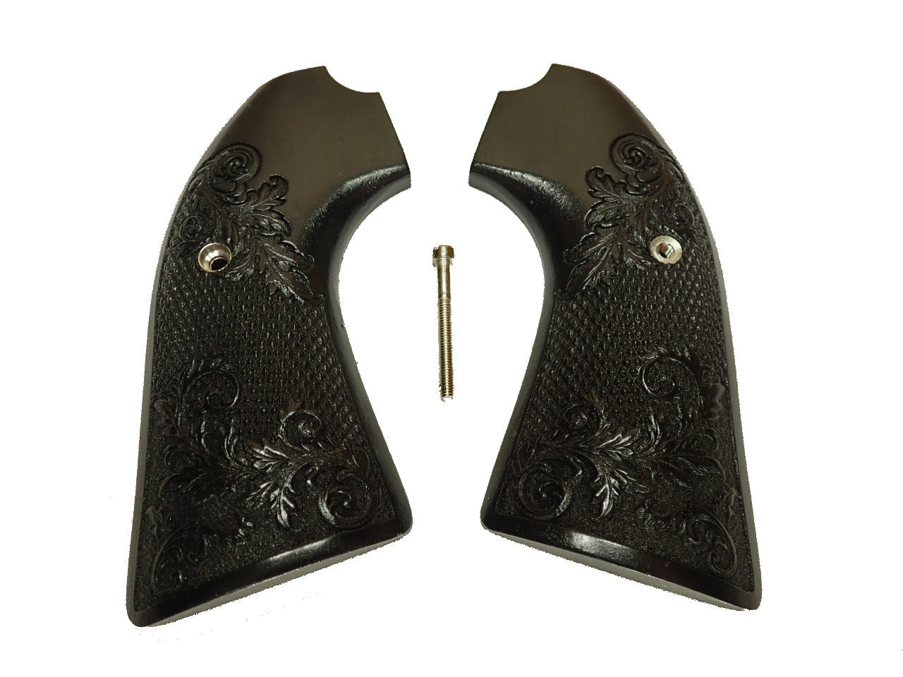 Ebony Floral Checkered Ruger Vaquero Bisley Grips