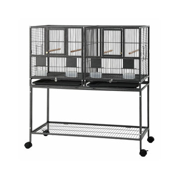 i.Pet 106cm 2-in-1 Bird Cage Aviary with Divider Parrot Budgie Wheels Black