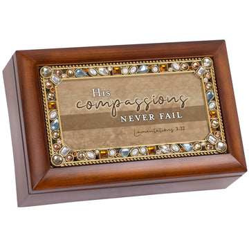 Compassion Jeweled Woodgrain Music Box Plays His Eye Is On The Sparrow