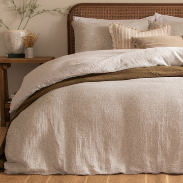 Perrie Leaf Muslin 100% Cotton Duvet Cover Set Natural