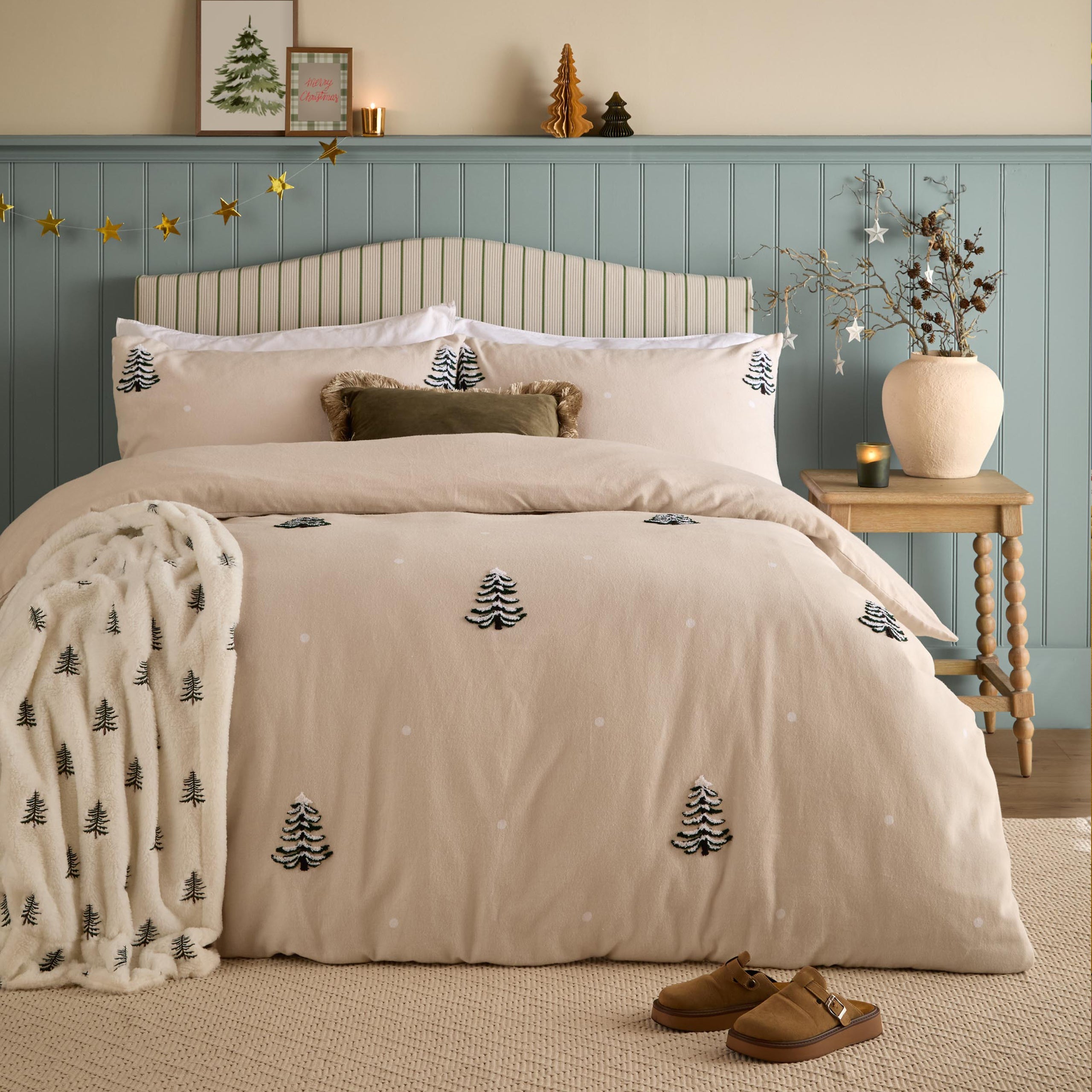 Woodland Beige Bedding - Pine Tree Tufted Duvet Cover Set Natural Furn