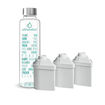 Pack Filtros Alkanatur Drops (duración 1200 litros) + Botella de cristal borosilicato