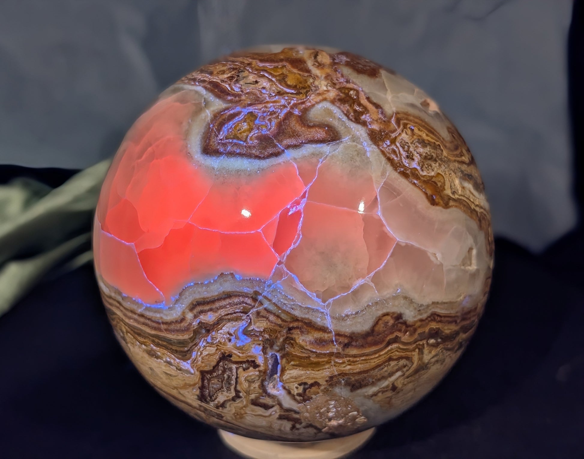 UV Reactive Pakistani Blumblebee Jasper with Pink Mangano Calcite Sphere
