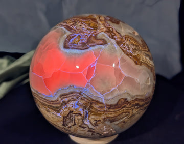 UV Reactive Pakistani Blumblebee Jasper with Pink Mangano Calcite Sphere