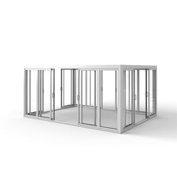 SolaSpaces™ Louvered Roof Tempered Glass Wall Pergola - White (13' x 10')