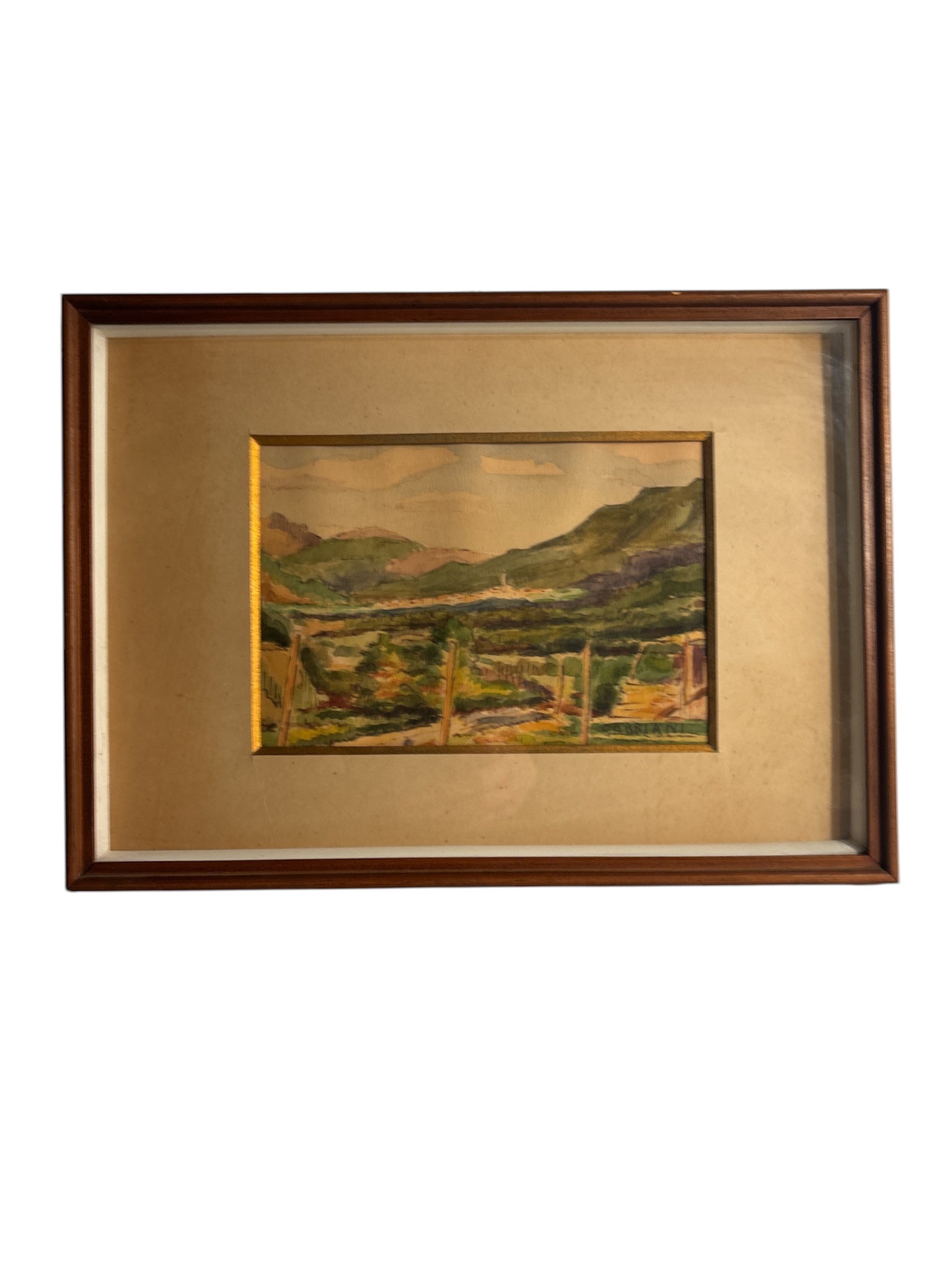 Dipinto Acquerello di Paesaggio di Giacomo Gabbiani Anni 50