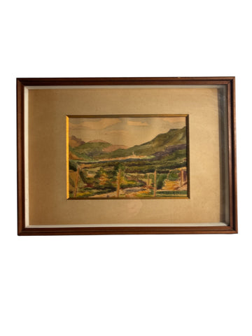 Dipinto Acquerello di Paesaggio di Giacomo Gabbiani Anni 50