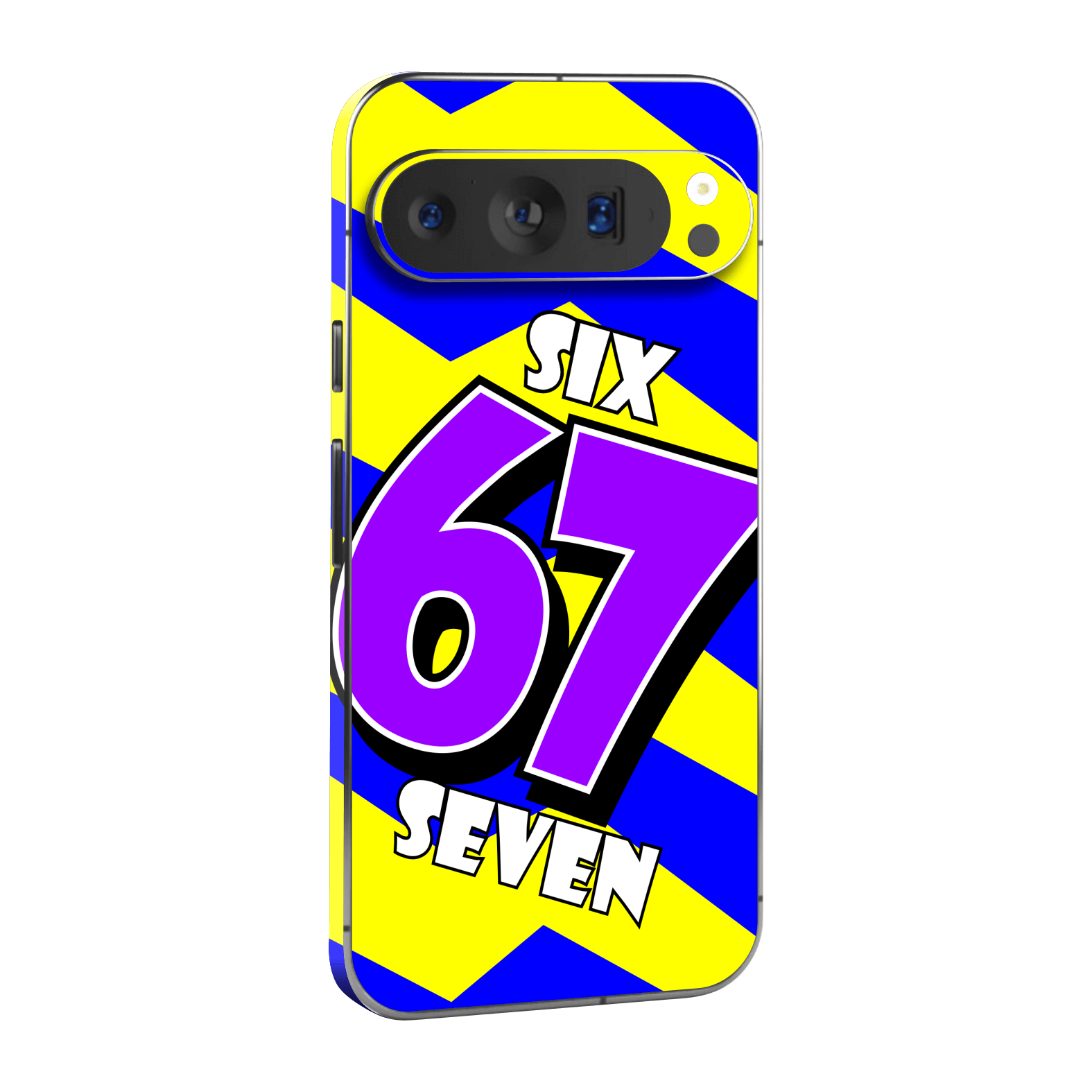 Pixel 9 Pro XL Printed Custom SIGNATURE “6-7 Flash” Bold Blue & Yellow Pop Art Typography Skin Wrap Sticker Decal Cover Protector by QSKINZ | QSKINZ.COM