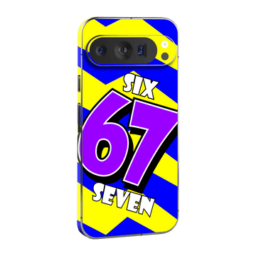 Pixel 9 Pro XL Printed Custom SIGNATURE “6-7 Flash” Bold Blue & Yellow Pop Art Typography Skin Wrap Sticker Decal Cover Protector by QSKINZ | QSKINZ.COM