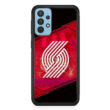 Portland Trail Blazers Silhouette on Red Samsung Galaxy A32 Case-Rubber Black (2D Case)-Oxvistore