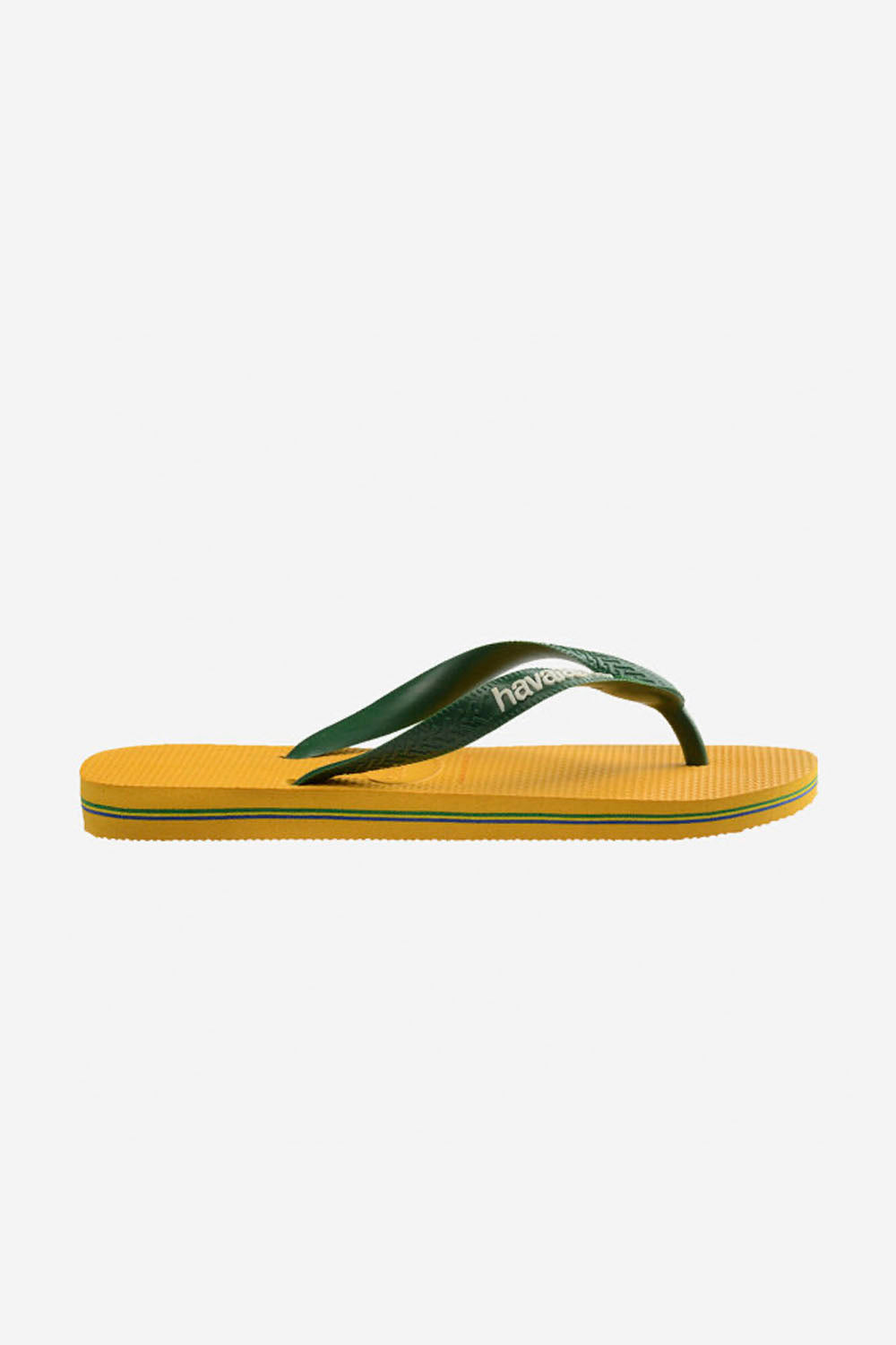 Yellow and green flip-flop sandal on a white background