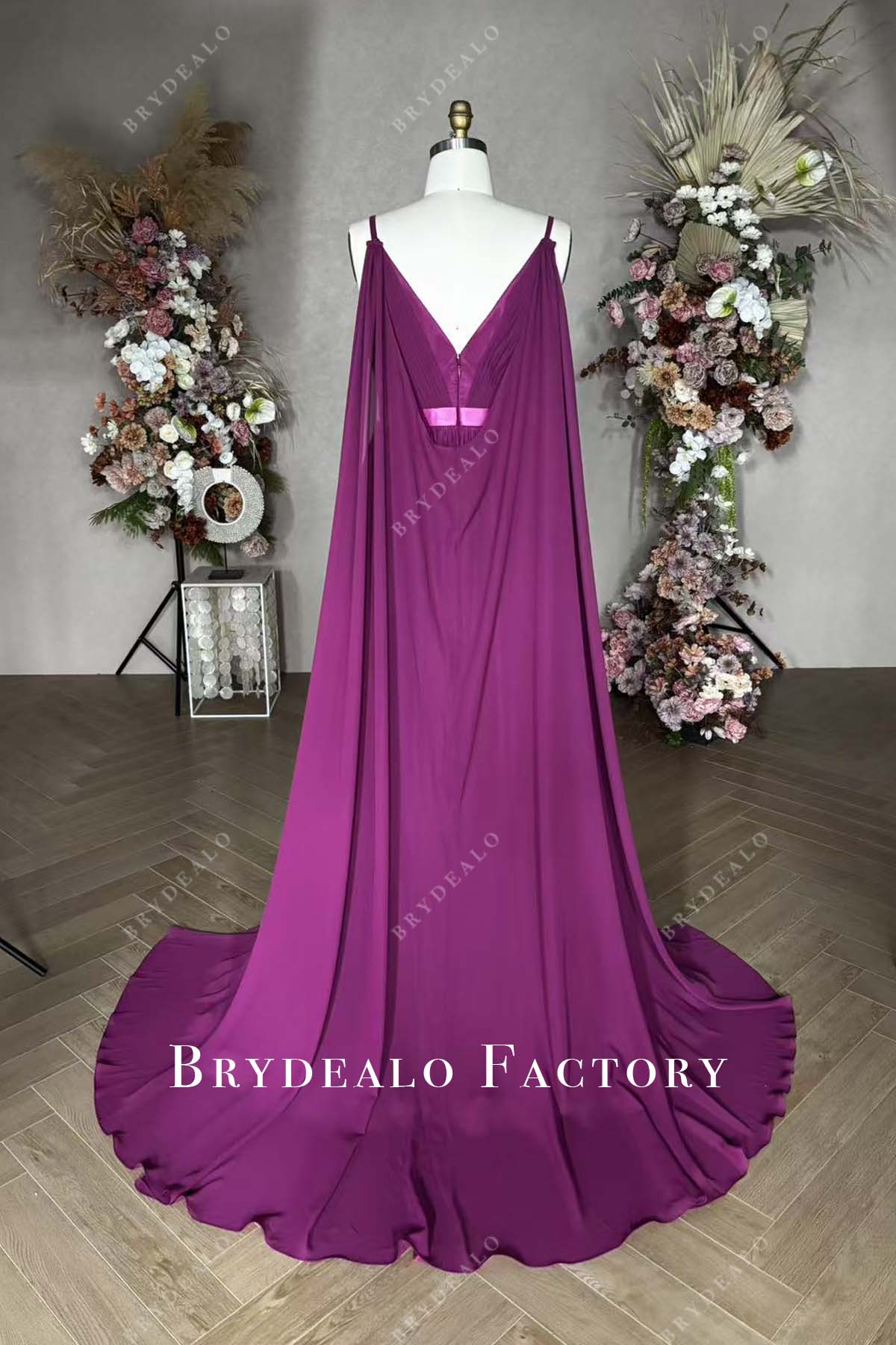 purple streamer A-line flowy pageant prom dress