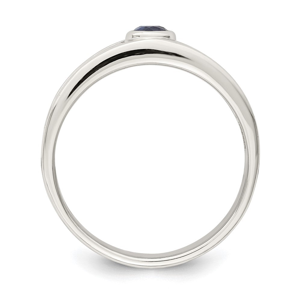 Sterling Silver Rhodium-plated Men's Blue Sapphire Ring - 2