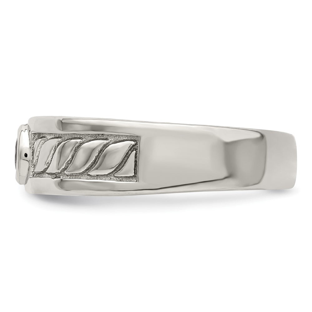 Sterling Silver Rhodium-plated Men's Blue Sapphire Ring - 2
