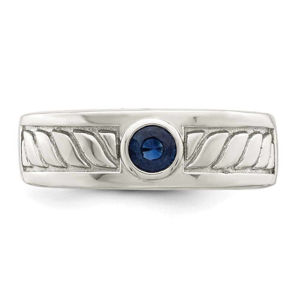 Sterling Silver Rhodium-plated Men's Blue Sapphire Ring - 2