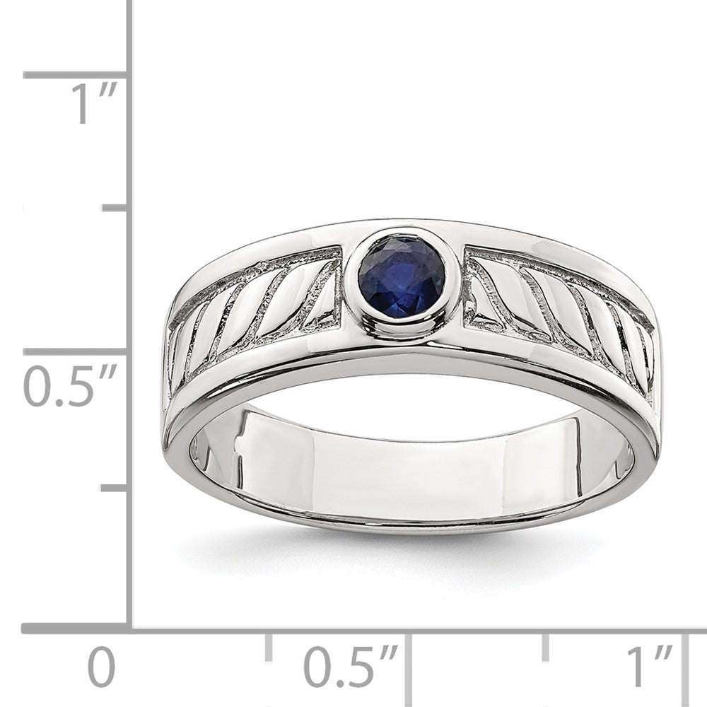 Sterling Silver Rhodium-plated Men's Blue Sapphire Ring - 2