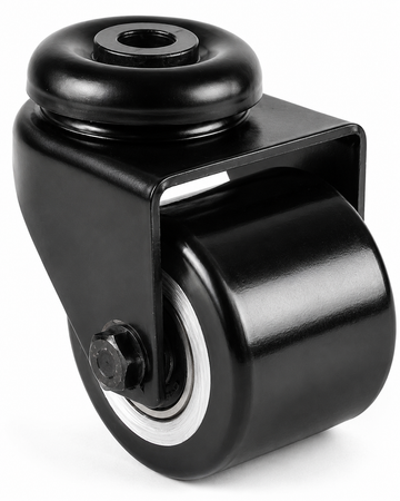 Schwarze 50 mm Mini-Schwerlast-Lenkrolle R-DAPS/691KFL mit Polyurethan-Rad und Rückenlochbefestigung