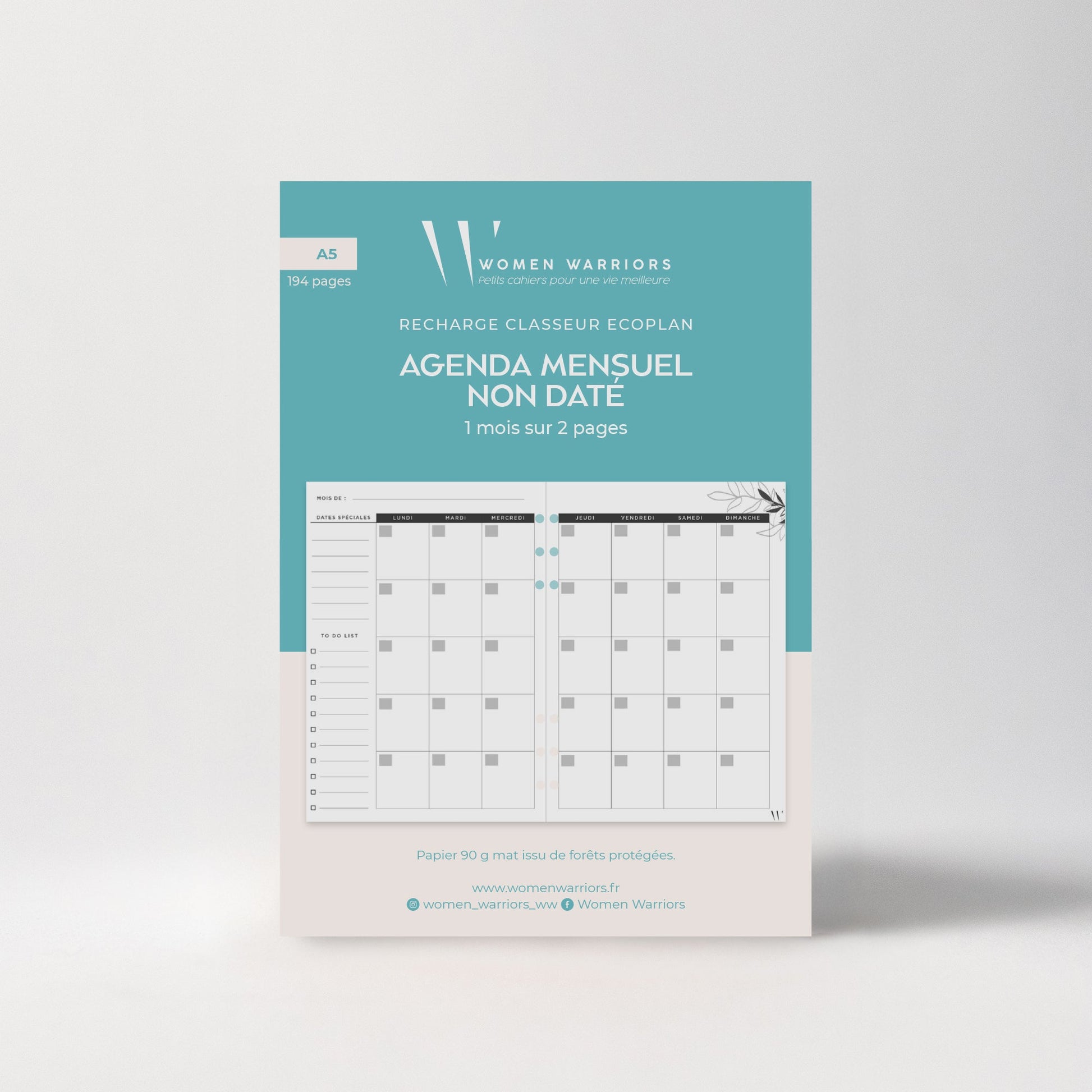 Recharge A5 Agenda Mensuel Non Daté • 194 pages