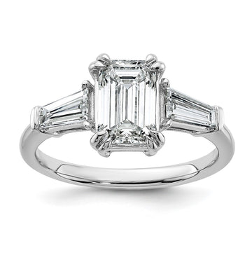 14k White Gold 2 1/5 carat Certified Lab Grown Diamond VS+ F+ Complete Emerald and Tapered Baguette Engagement Ring