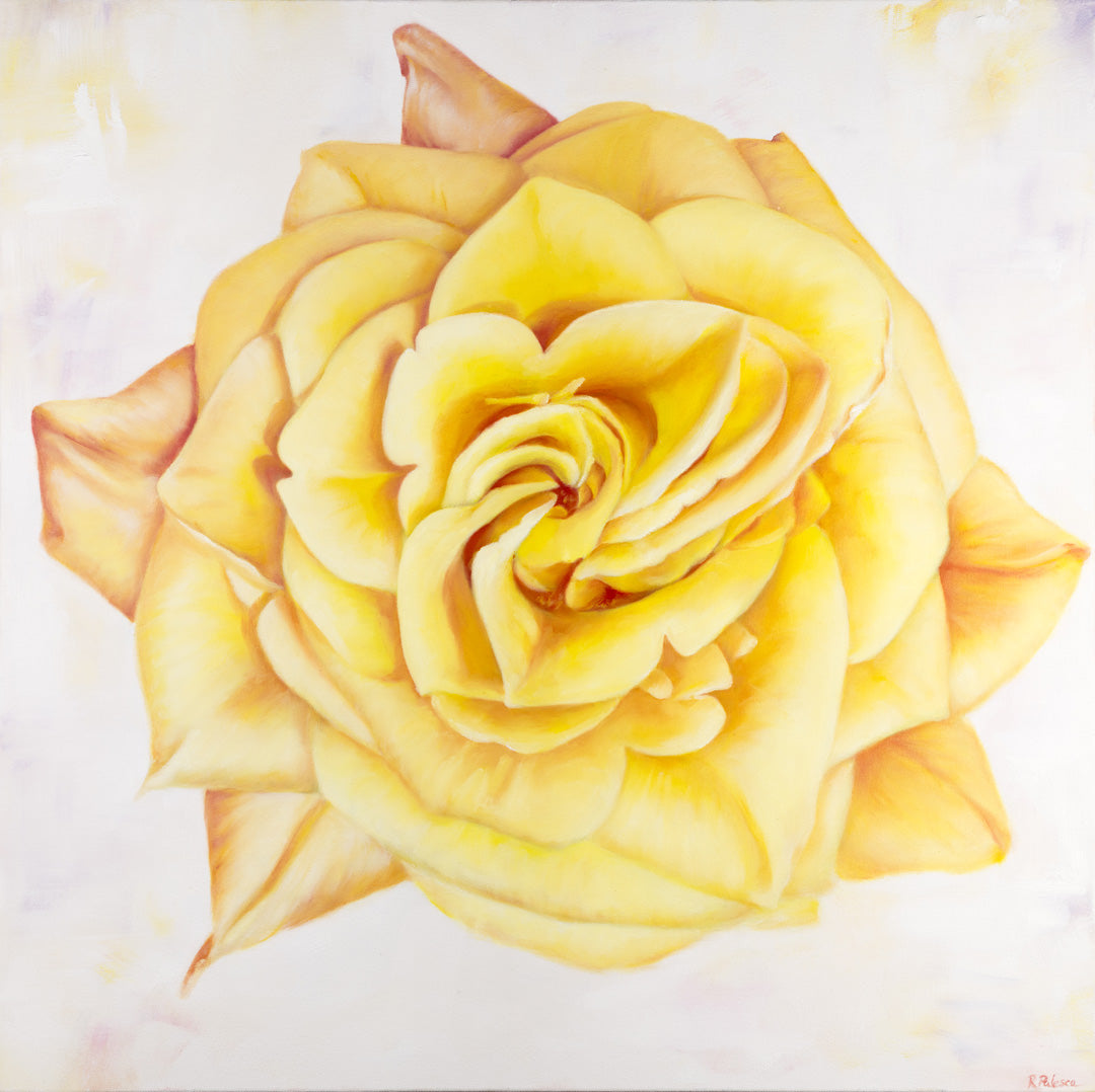 Yellow Heirloom Rose - Original Oil Painting by Robyn Palescandolo
