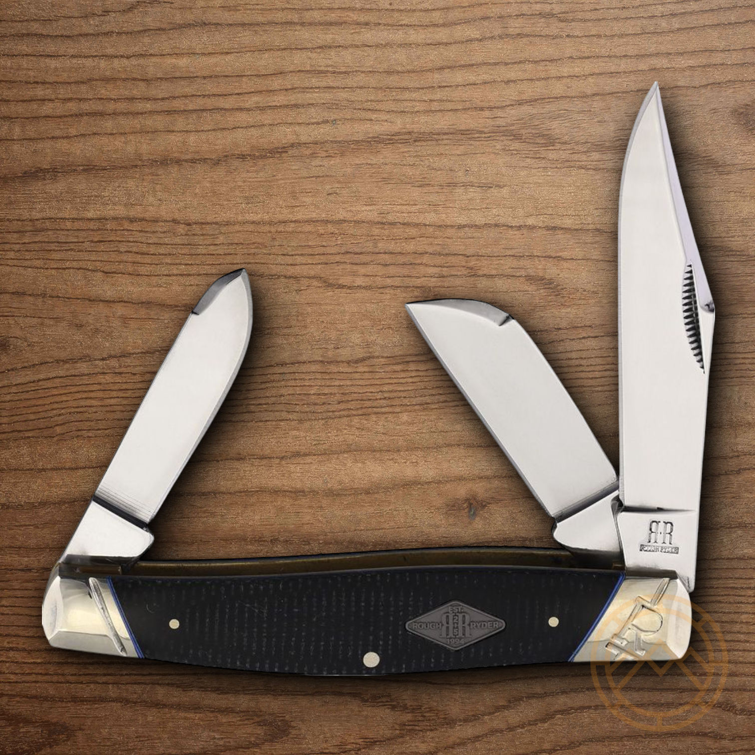 Rough Ryder Stockman Pocket Knife Carbon Steel Blades Black Micarta Handle