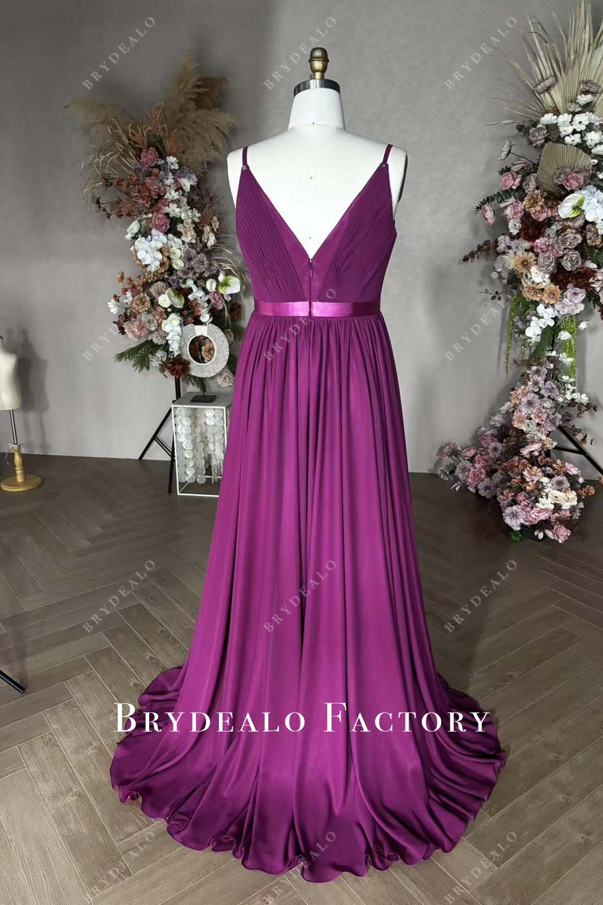 Raspberry Open V Back Spaghetti Straps Pageant Dress