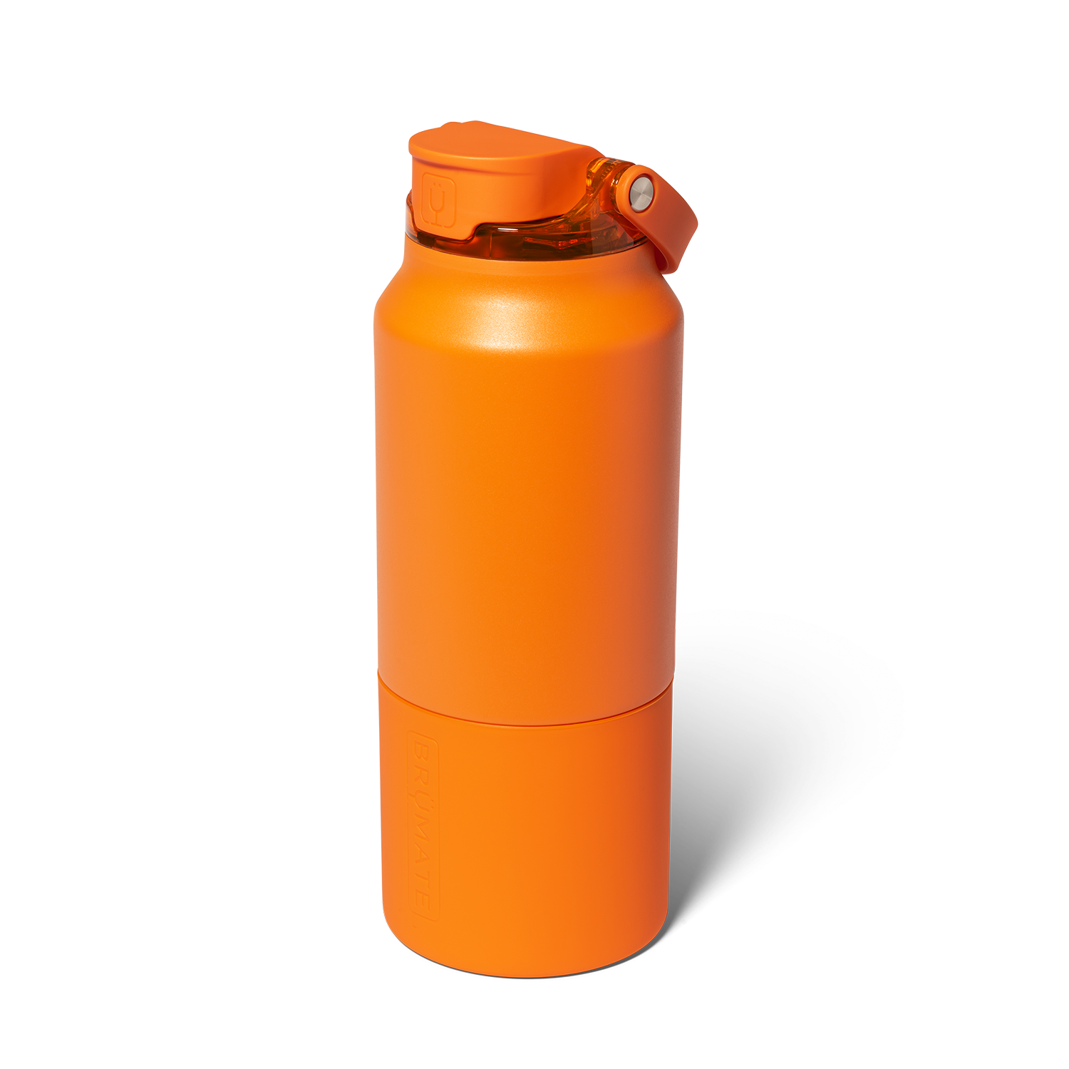 Orange water bottle with a screw-on cap on a white background