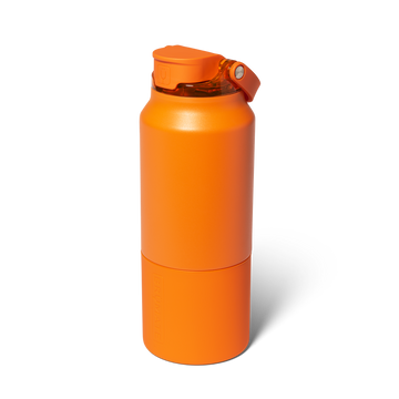 Orange water bottle with a screw-on cap on a white background