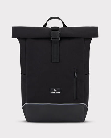 Schwarzer Rolltop-Rucksack 'Robin Medium' von Johnny Urban mit Frontreißverschluss und verstärktem Boden