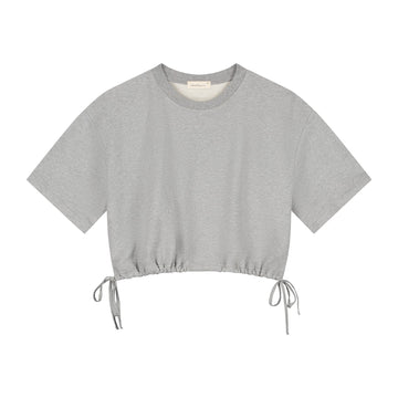 Charlie Petite | Roxy Cropped T-Shirt Sweater - Mommy | Grey Melange