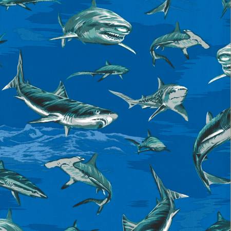 Sharks Royal Blue Waters Hoffman Fabrics Cotton Fabric | US Fabric Shop