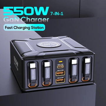 550W 7-in-1 GaN Fast Charging Station with 4 Built-in Retractable Cables