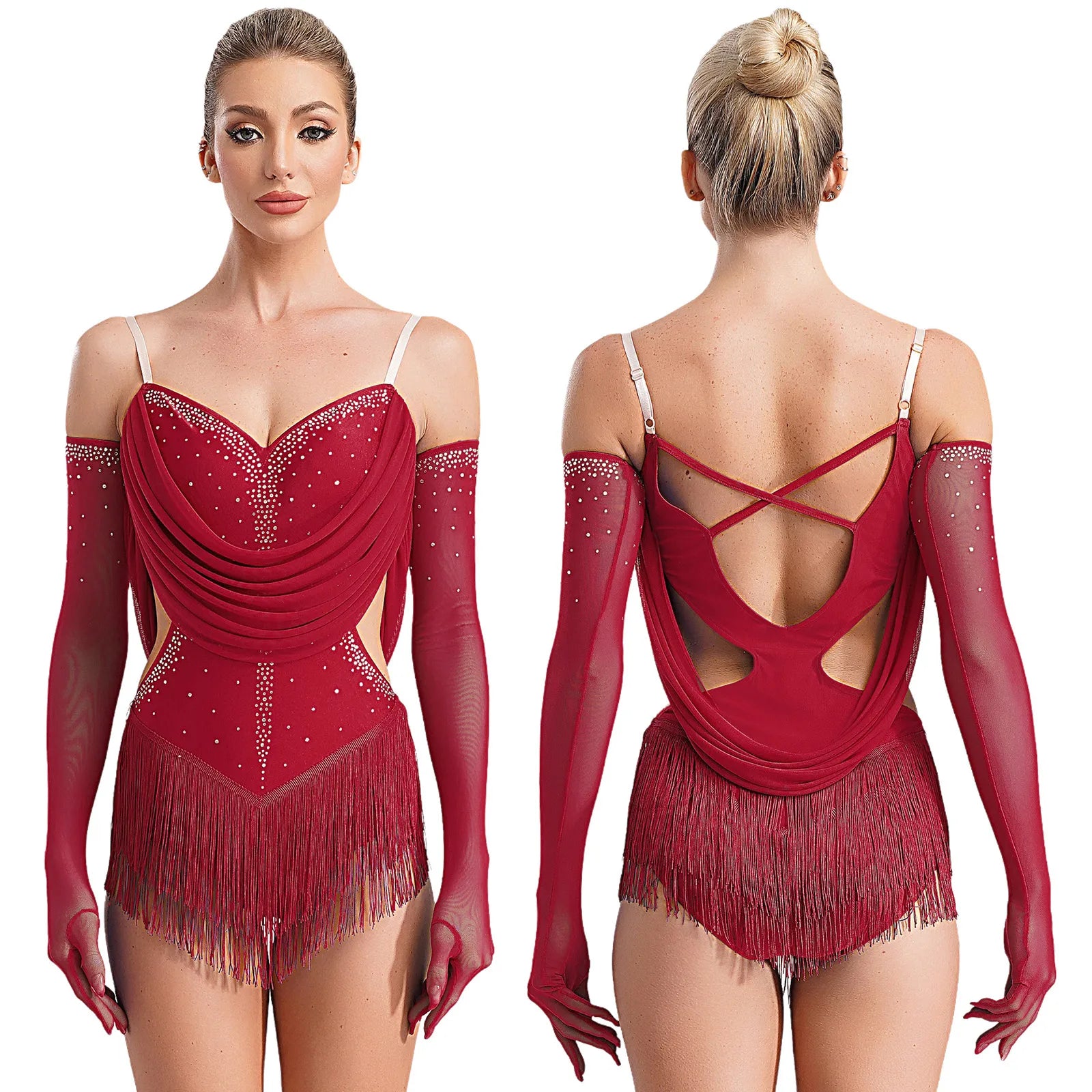 rhinestone fringe sequin leotard