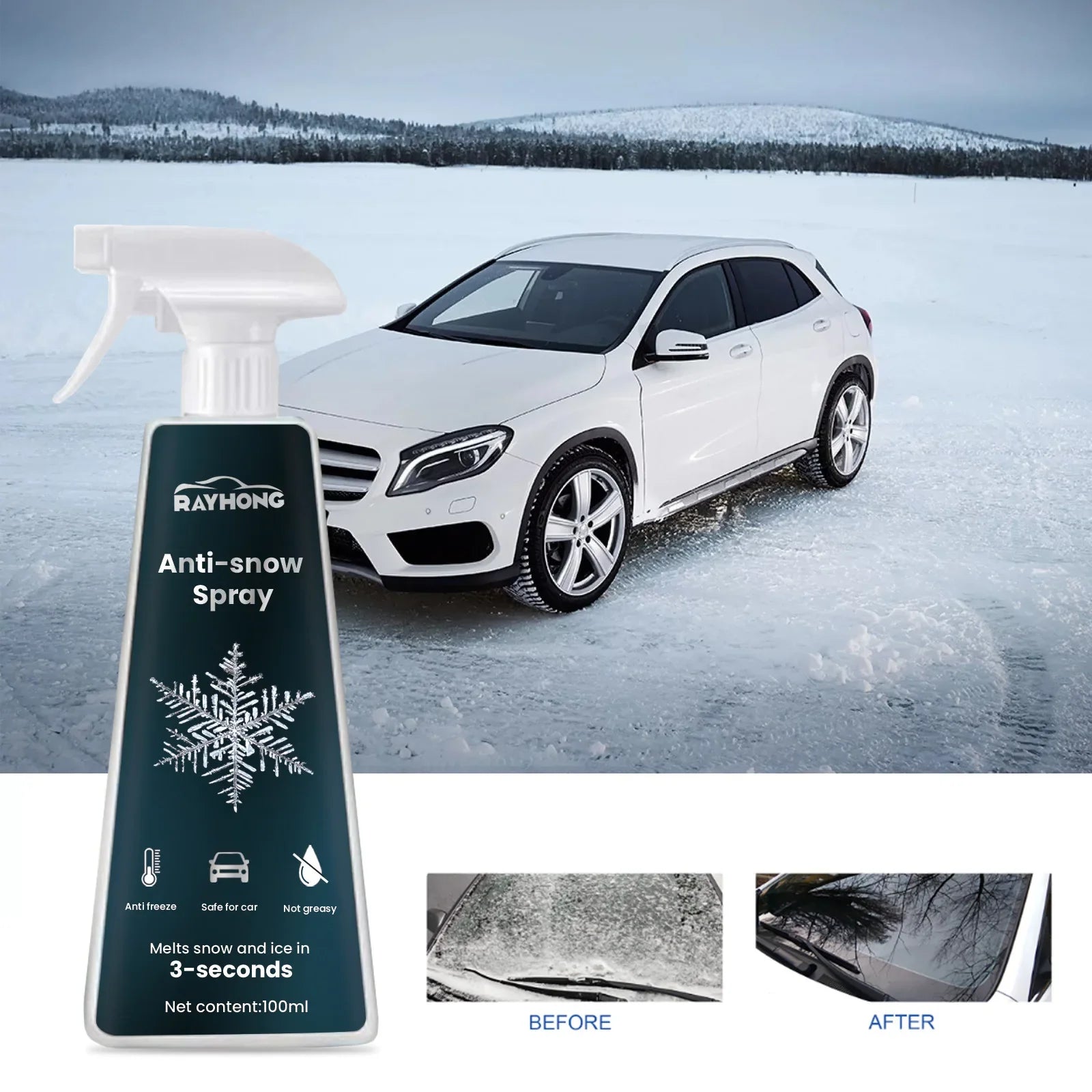 RayHong Car Ice & Snow Melt Spray – Anti-Freeze, 100ml Car De-Icer Spray Peaceful Pleasures Health and Wellness